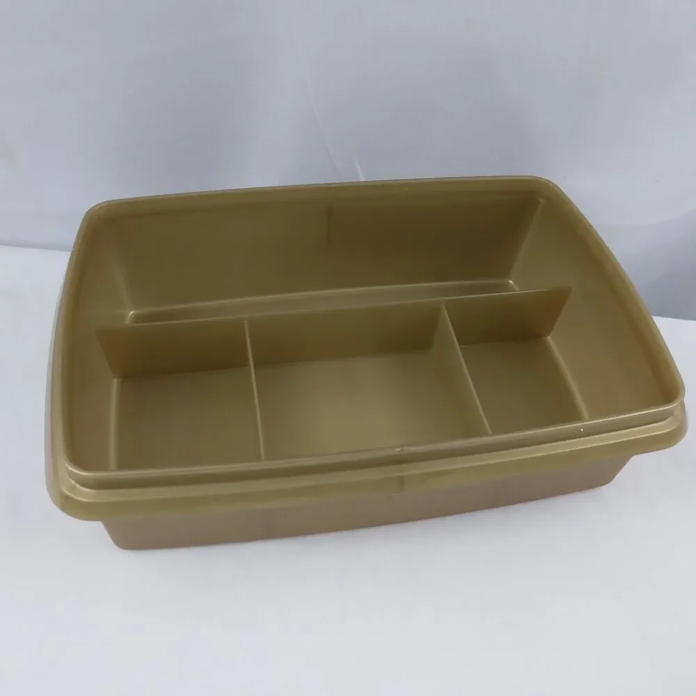 Vintage Tupperware Tuppercraft 2pc Stow-N-Go Storage Box Gold With Lid 767-2